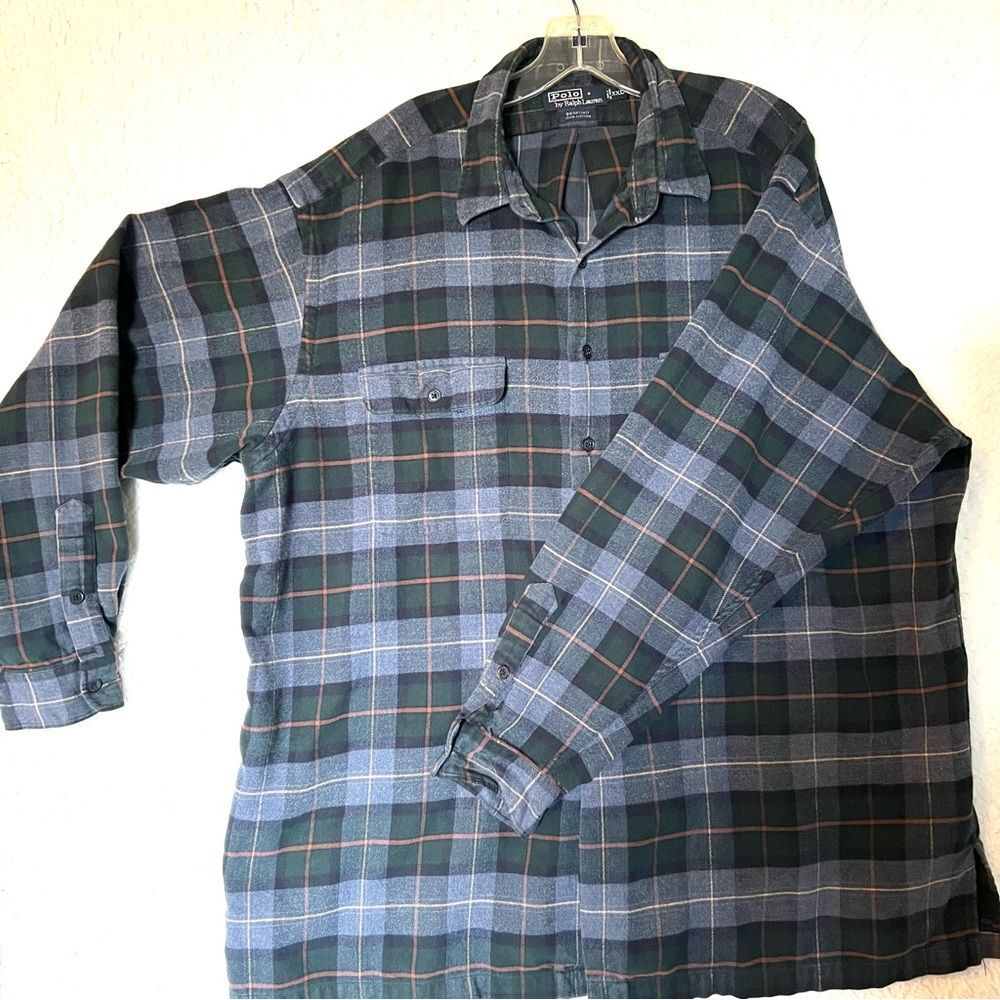 Ralph Lauren Polo Benford Plaid Button Up Shirt - Blue and Gray Sz- XXL  Pockets